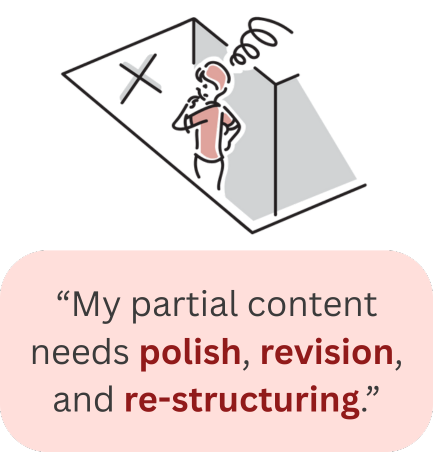 “My partial content needs polish, revision, and re-structuring.” “I’m struggling to teach others about complex content.”