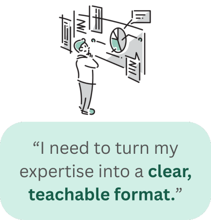 “I need to turn my expertise into a clear, teachable format.” “I want my team and I to gain new skills that we can use right now.”