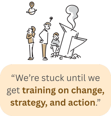 “We’re stuck until we get training on change, strategy, and action.” “I’m struggling to teach others about complex content.”